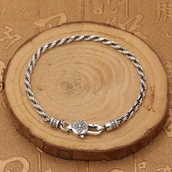 Exquisite 4MM Glossy Twisted Keel Chain S925 Silver Bracelet Retro Jewelry for Women Men Party Christmas Day Gift