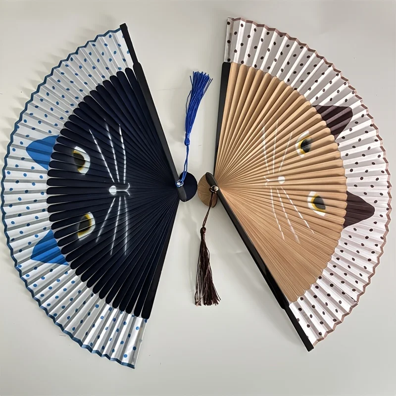10pcs/pack Cat Chinese Cartoon Silk Fashionable Japan style Hand Fans Popular Lovely Kitty fan Handheld Folding Women Girls show