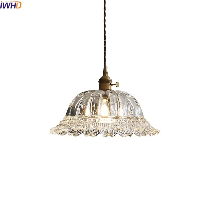 IWHD Knob Switch LED Pendant Lights For Kitchen Corridor Living Room Bedroom Clear Glass Nordic Hanging Lamp Chandelier