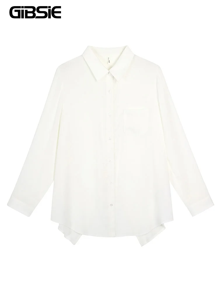 Camisa blanca de talla grande para mujer, ropa holgada de manga larga con abertura en la espalda y botones, moda coreana, 2024