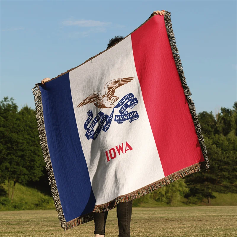 Gaslight Gatekeep Girlboss Iowa United States of America Jacquard Fringed Woven Throw Blanket
