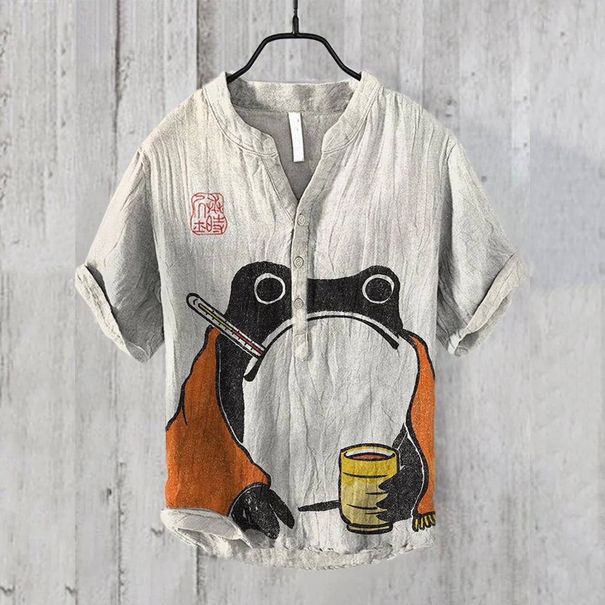 半袖リネンTシャツ,3Dカエル柄,Vネック,ルーズ,カジュアル,ラージサイズ,S-5XL,新しいファッション