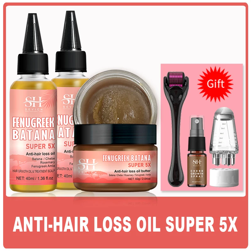 Super 5x Fast Hair Growth Oil Set Fenugreek Anti-Hair Loss Oil Amla Hair Regrowth Oil Chebe Batana Butter Hair Mask Rosemary Oil