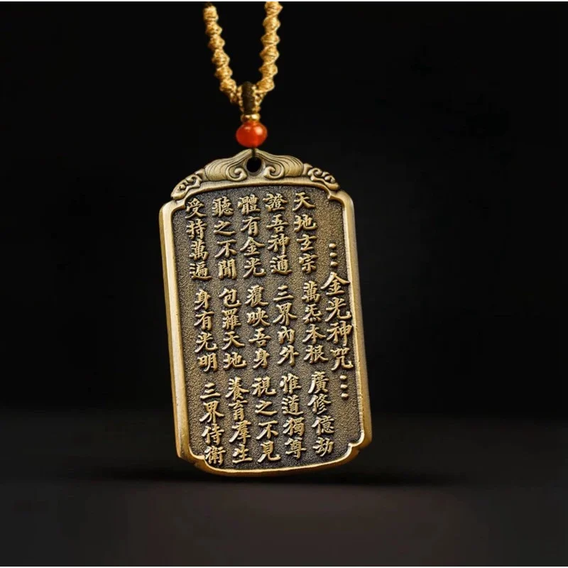 Instrumento ritual taoísta, colgante  Mantra divino con luz dorada  cobre, cinabrio, Tai Sui, collar con ficha  Dios  la
