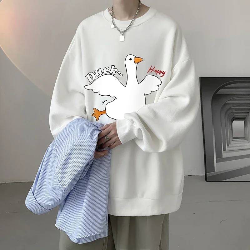 Men's Oversized Hoodie Autumn Happy Duck Print Off White Hoodies Oversize for Men 5XL Unisex Casual Wear Male Sweatshirt