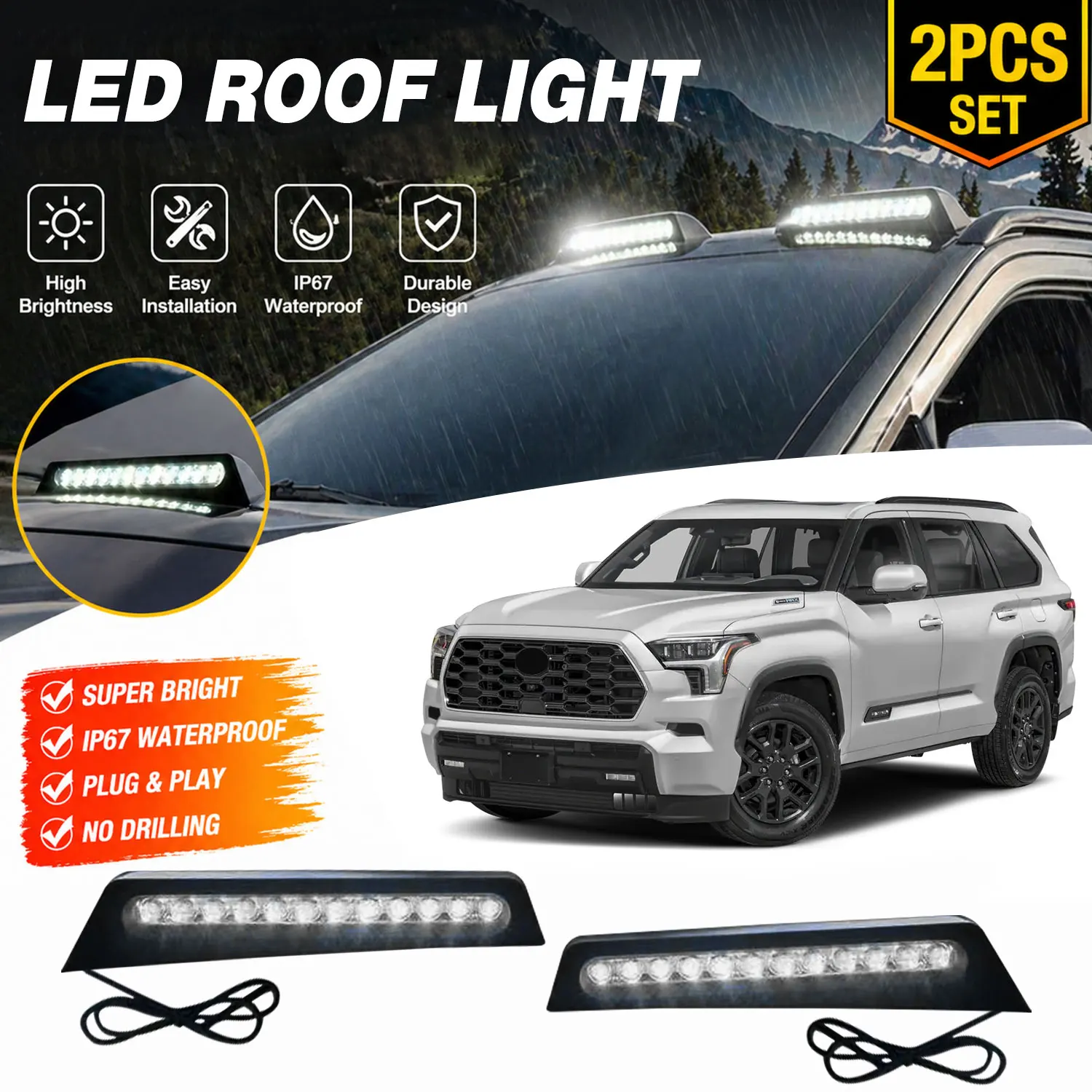 Top Roof LED Light Cap with DRL Fits For 2023 2024 2025 2026 Toyota Sequoia XK80 Roof Lamp