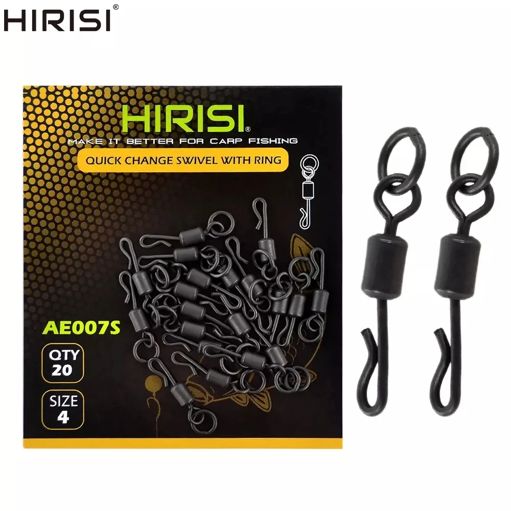 Hirisi 20 stks Karpervissen Terminal Visgerei Accessoires Lange body Q-vormige Vissen Swivel Snap met Effen Ring AE007S