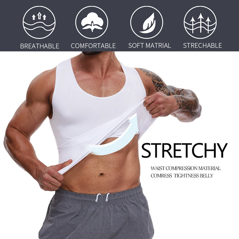 Compression Shirts Men Tummy Control Shapewear Compression Shirt Flat Belly Abdomen Slim Vest Waist Trainer Fitness Workout