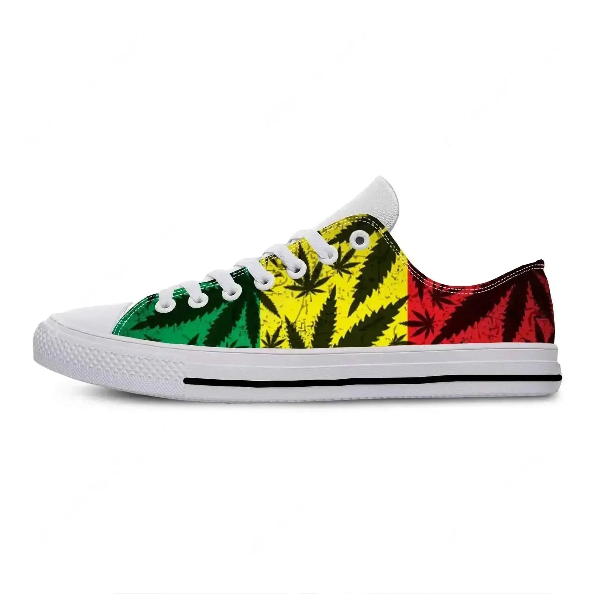 Hot Summer Reggae Rasta Leaf Weed Pot Rastafarian Marijuana Made Casual Cloth Shoes Top Men Women Sneakers Low Board