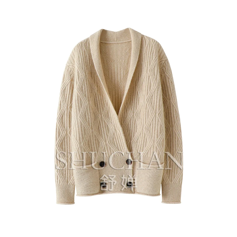 

Double Breasted 100% Pure Cashmere Cardigan Jacket Thickened Autumn and Winter England Style Sweater