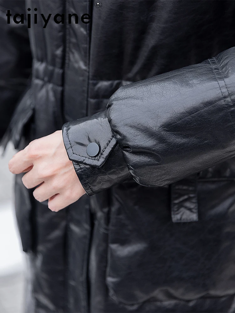 TAJIYANE 100% جلد البقر أوزة أسفل معطف المرأة أنيق سليم الجلد الحقيقي سترة منفوخة الشتاء ملابس خارجية امرأة الملابس 2025 신상АКю터