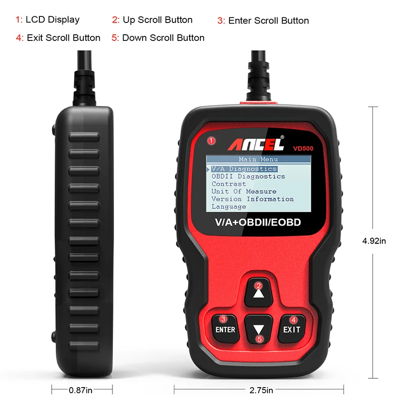 Ancel VD500 OBD2 Code Reader Car Diagnostics Full System Scan Airbag ABS Oil EPB OBD 2 Diagnostic Automotive Scanner Tool