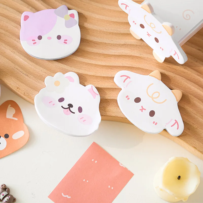 60 Sheets/Set Cartoon Cute Animals Sticky Notes Kawaii Bear, Cat And Dog Foldable Memo Pads Creative Office Supplies