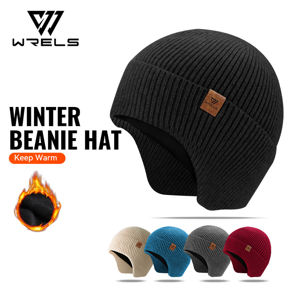  WRELS Winter Fleece-Lined Earflap Beanie Hat Thermal Windproof Knit Cap for Men Women Outdoor 