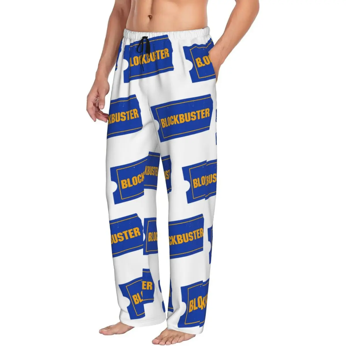 Custom Blockbuster Video Logo Men Pajama Pants Lounge Sleep Sleepwear Bottoms with Pockets