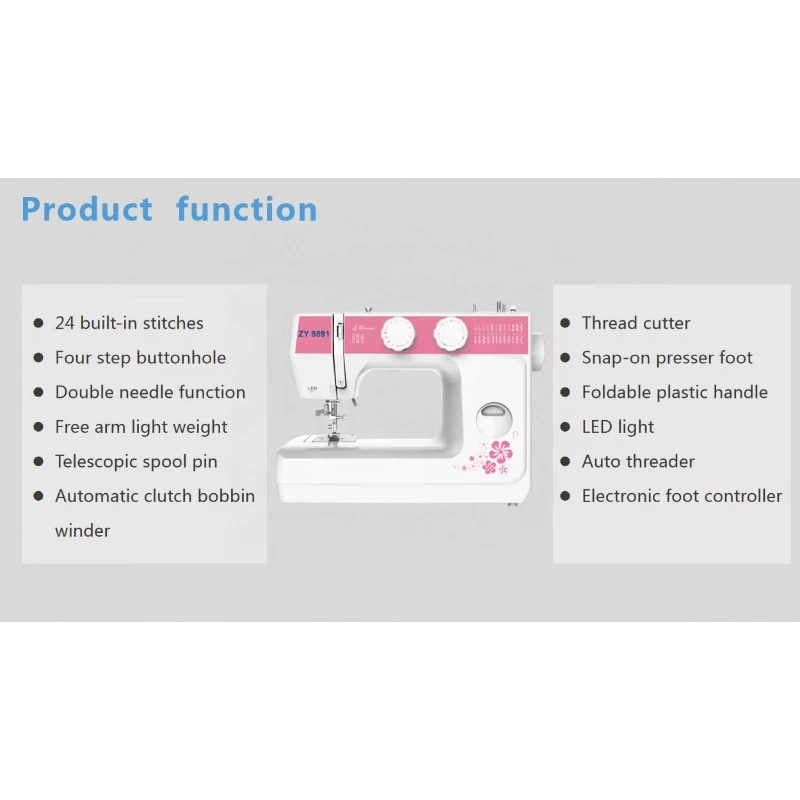 ZY9891 LED Lamp Household Mini Single Needle Sewing Machine Portable Home Electric Flat Sewing Machine  Automatic Eyelet