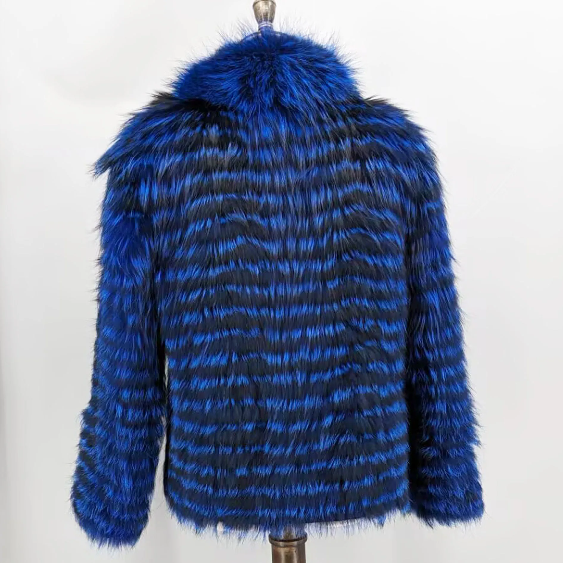 Lady Striped Real Silver Fox Fur Coat Short Jacket Spring Autumn Luxury Elegant Big Size Clothes Luxurious With Fur Collar 2107