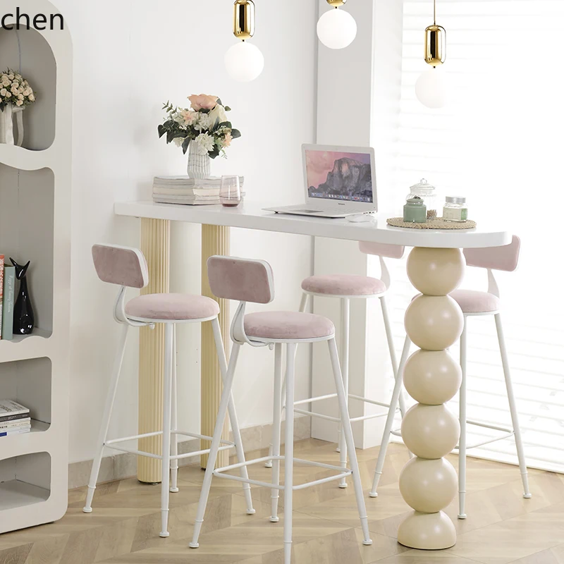 HYS light luxury cream style solid wood paint bar table and chairs Internet celebrity ins wall partition strip high table