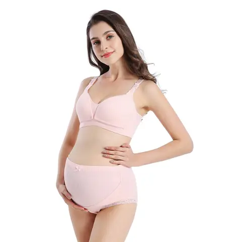 Plus Size High Waist Maternity Underwear Set Double Buckle Wireless Nursing Bra Breathable Women Breastfeeding Bras