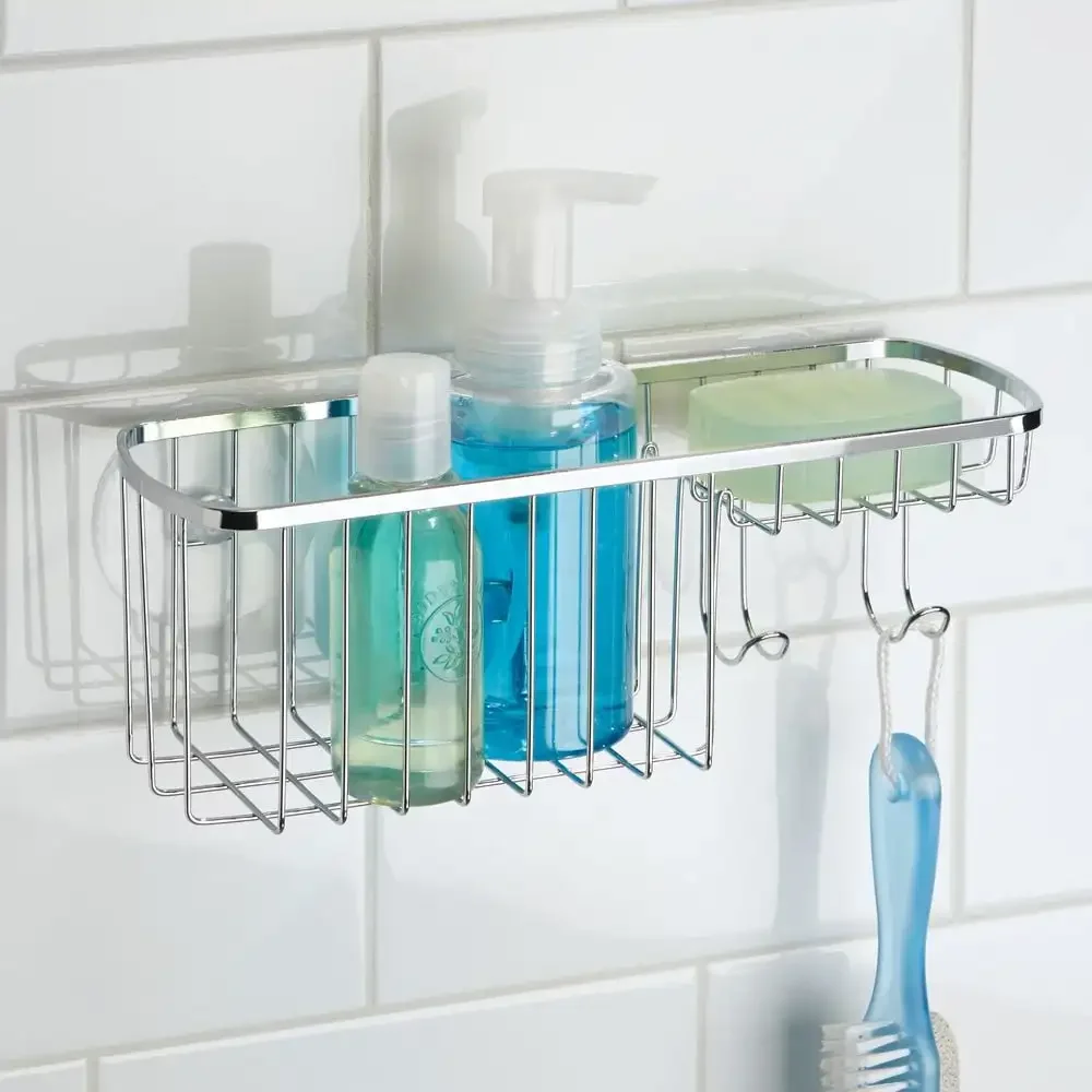 

2 Shelf Polished Stainless Steel Bathroom Suction Combo Organizer Basket - 11" x 4.25" x 4"