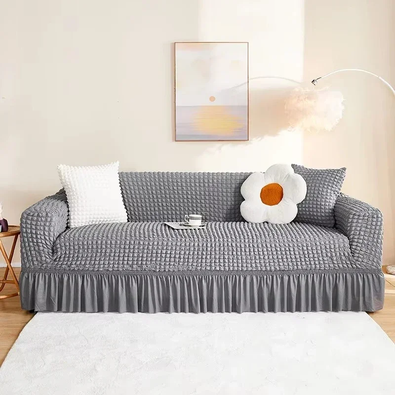 1/2/3/4 Seater Stretch Seersucker Sofa Slipcover with Skirt Non-Slip Full Wrap 4 Season Anti Pet-scratch Armchair Protector