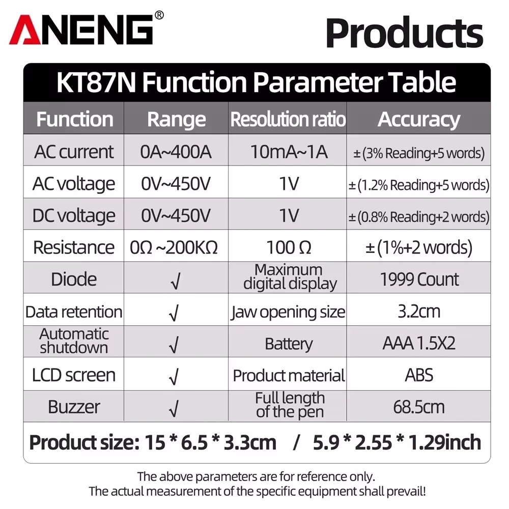 ANENG KT87N Mini cyfrowe mierniki cęgowe AC/napięcie prądu stałego AC 600v True RMS multimetr pojemność tester elektryczny narzędzia