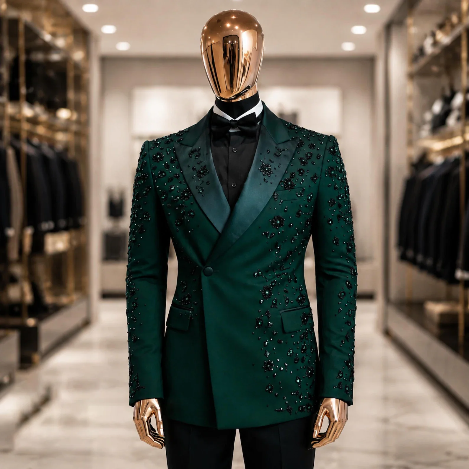 Men's Slim Fit Tuxedo 2 Piece Set Beaded Crystals One Button Wedding Groom Business Dinner Prom High Quality Suits