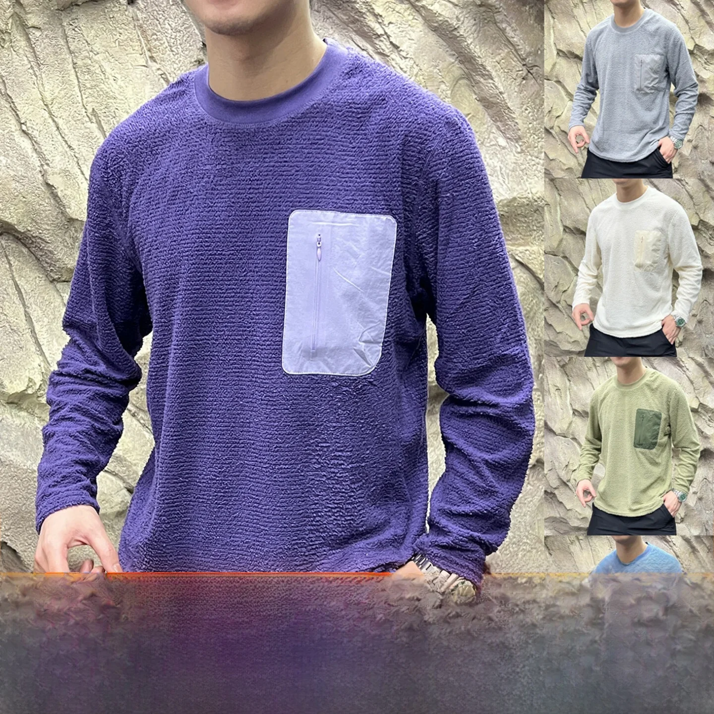 Soft Fleece Jacket Men's Outdoor Inner Wear Dynamic Warmth Lightweight Quick Dry Breathable Polyester Standard Fit round Neck