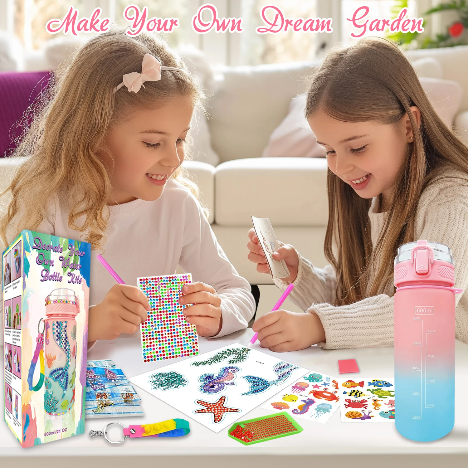 Decorate Your Own Water Bottle Kits for Girls Age 4-6-8-10,Mermaid Painting Crafts,Fun Arts and Crafts Gifts Toys for Girls Birt