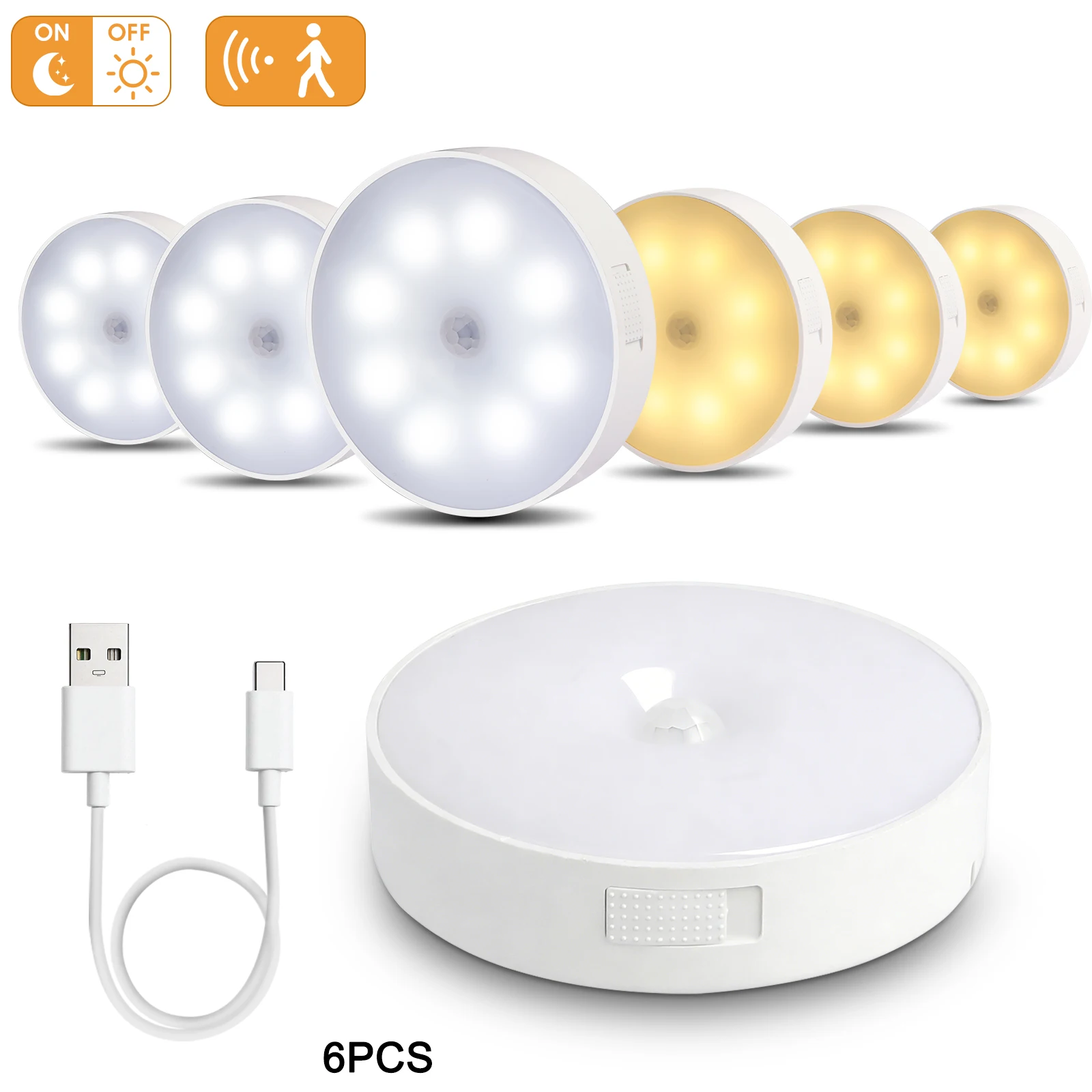 Obrázek 7: 6-pack LED hnutí senzor under-cabinet světel, USB dobíjecí, lepidlo skříni & úložný skříň noc osvětlení