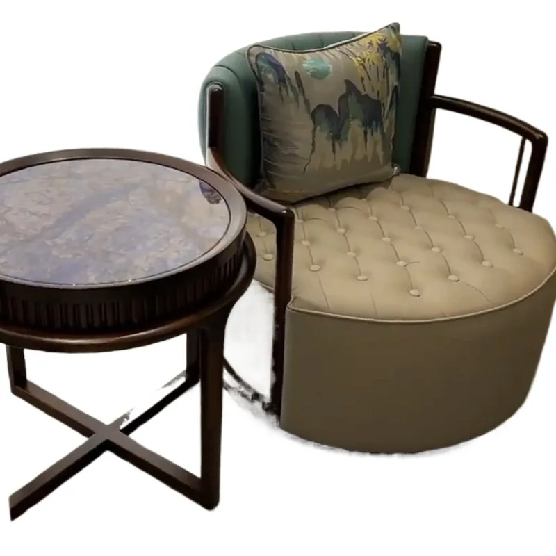

New Chinese ebony swivel chair solid wood sofa chair living room balcony single three-piece leisure chair