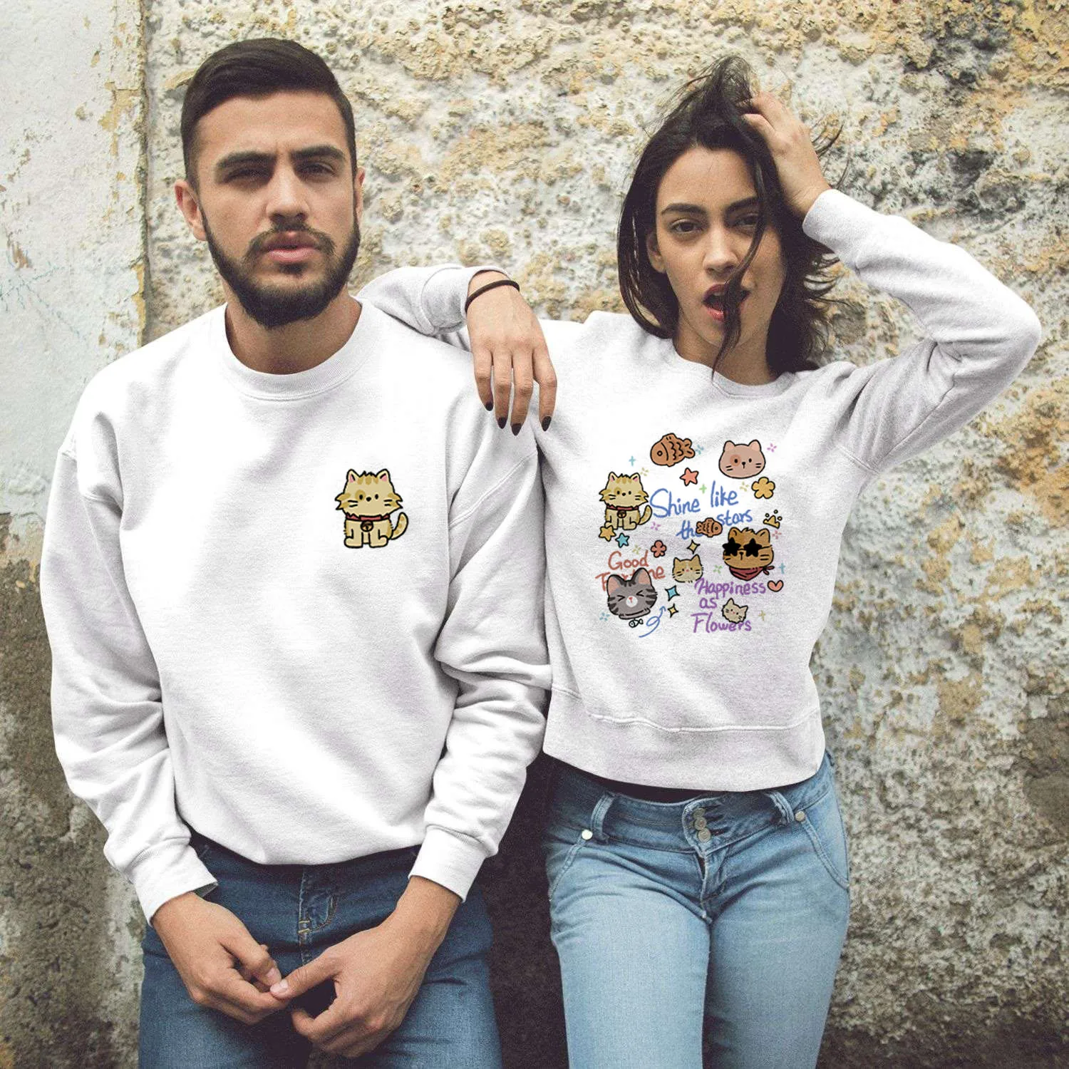 

Cute Kitten Pattern Printed Crew Neck Sweatshirts 2025 New Popular Cute Style Couple clothing