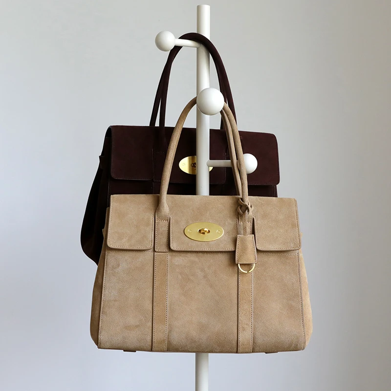 England Brand Design Suede Cowhide Women Bags Gold Lock Handbags Women Shoulder Bags Casual Genuine Leather Solid Messenger Bags