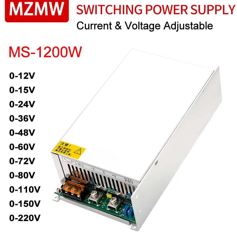 fonte de alimentacao de comutacao ajustavel mzmw 1200w 012v 15v 24v 36v 48v 60v 72v 80v 110v 150v 220v 110 220v ac dc unica saida smps 01