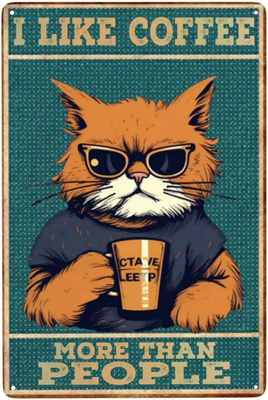 Boho Lustige Katzen-Blechschilder im Vintage-Stil: Ich mag Kaffee mehr als Menschen, Metallschilder, Katzen-Kaffee-Blechschild, Katzen-Wandkunst für Hotel, Garten, Gothic