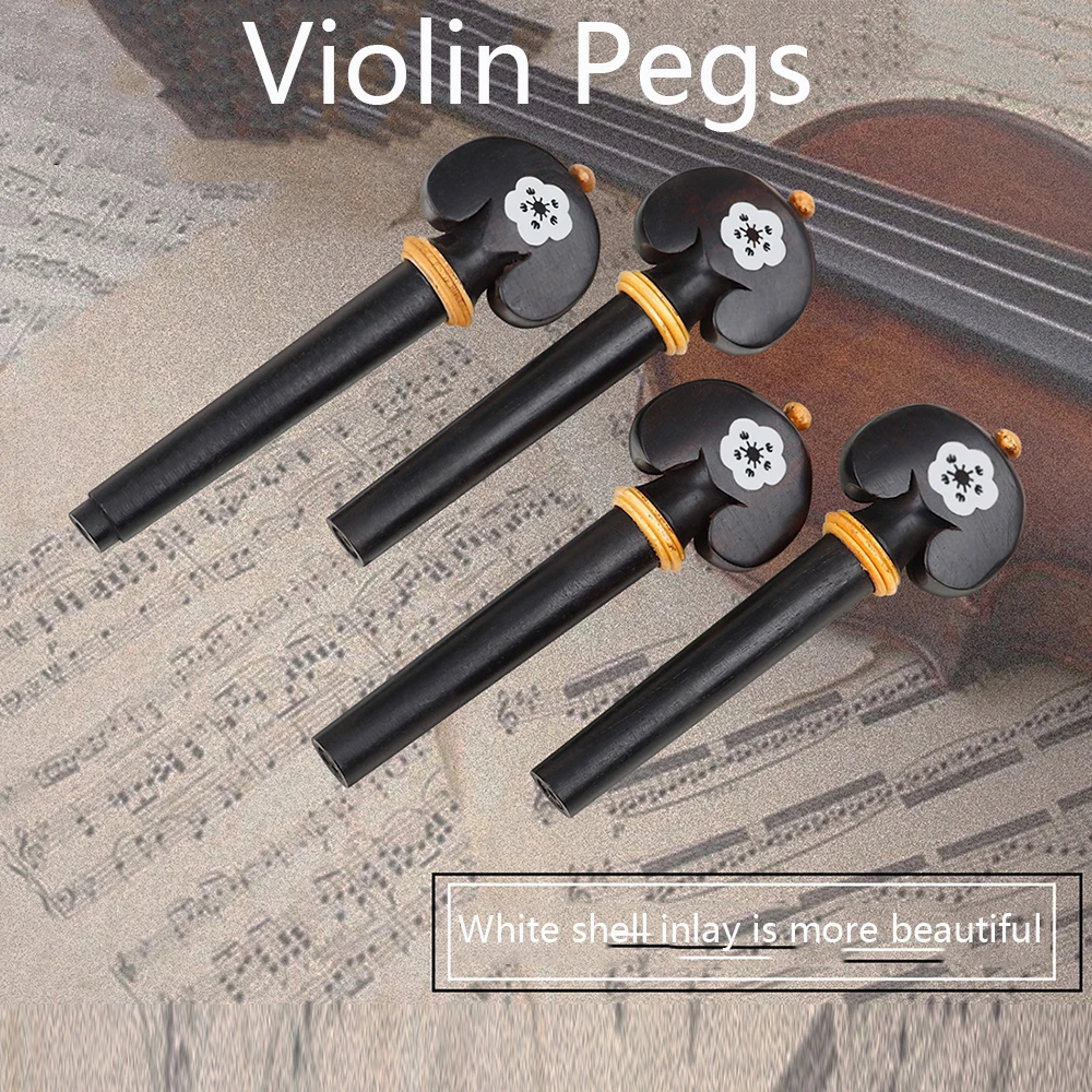 

3/4,4/4 Violin Universal Pegs High-Grade Hand-Carved Violin Ebony + White Shell Pegs Violin Accessories