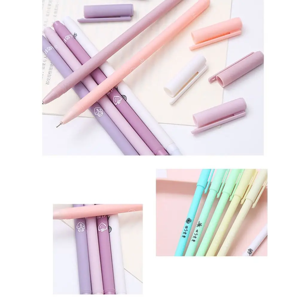 6Pcs/set Sign Pen Black Gel Pens 0.5mm Simple Ballpoint Pen Smooth Handwriting Roller Pen School Office Stationery