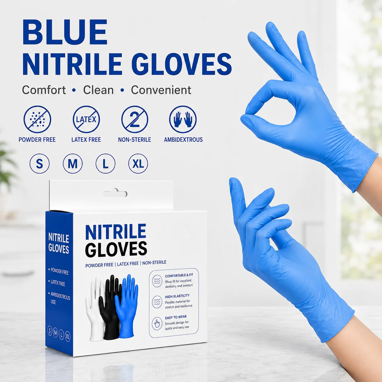 30/40PCS Blue Nitrile Disposable Gloves Powder Free Latex Free Ambidextrous Food Handling Kitchen Cooking Cleaning Restaurant