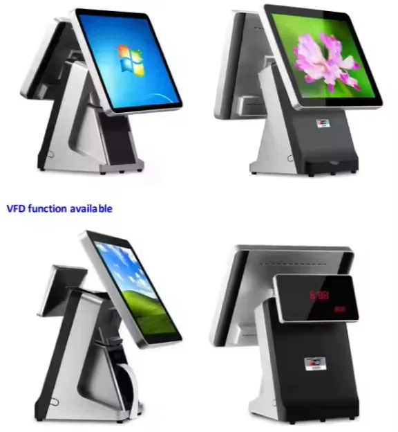 15 6-Zoll-Dual-Touchscreen mit Drucker-Kassensystem für Einzelhandelsgeschäfte, Fenster, All-in-One-Register-Terminalsystem, Abrechnung