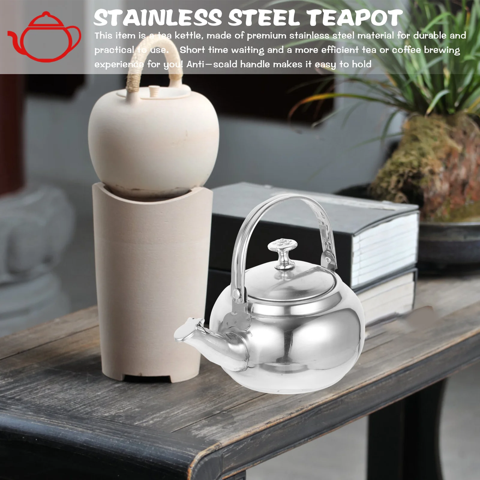 

Stainless Steel Tea Kettle Cold Water Teapot Heat Insulation Handle Ergonomic Comfortable Grip for Home Kitchen Picnic