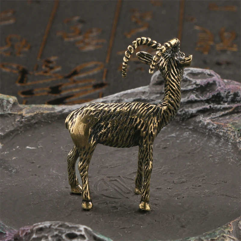 Solid Brass Goat Small Ornament Antique Copper Zodiac Animal Sheep Miniature Figurines Home Decoration Accessories Desktop Decor