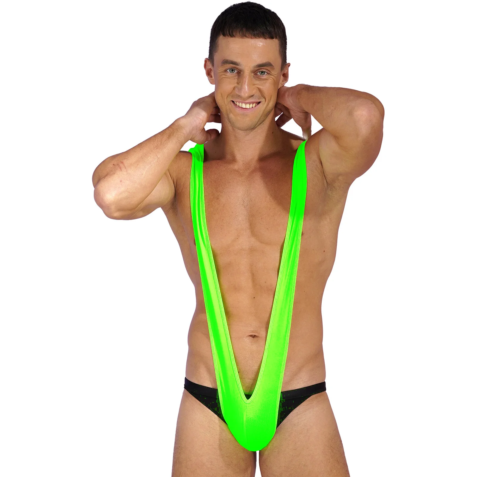 Men Sexy Deep V Neck Sling Shot One-Piece Swimsuit Sport Bathing Suit Mankini Swimwear for Pool Party Beach Vacation Hot Spring
