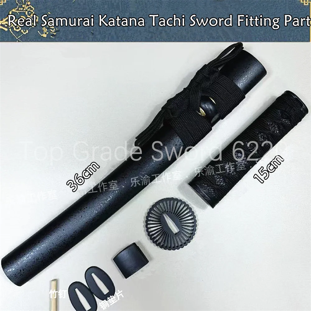 

Набор Black Tsuka, стальная железная ручка Tsuba, поручня Habaki Seppa, оболочка из твердой древесины для настоящего самурая, катана, танчи, фитинги для меча