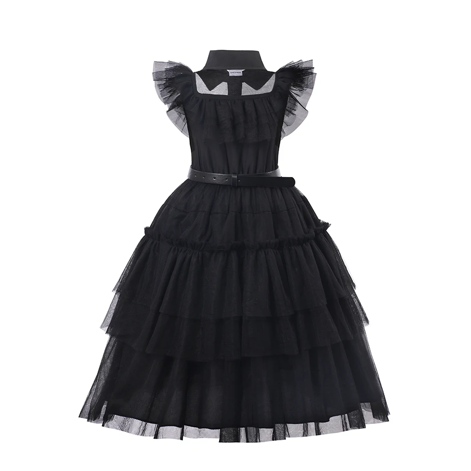 Movie Wednesday Costume for Girls 3-12 Years Gothic Winds Wednesday Cosplay Costume for Kids Halloween Carnival Party Dress