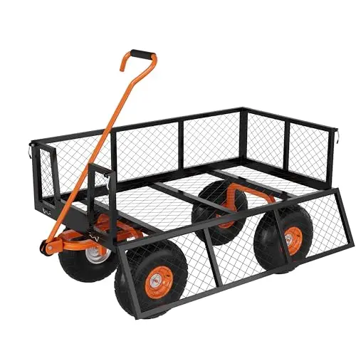 Heavy Duty Steel Garden Cart, 500 LBS Capacity 3 in 1 Pullable Garden Wagon with 10 in Wheels, for Gardening Soil