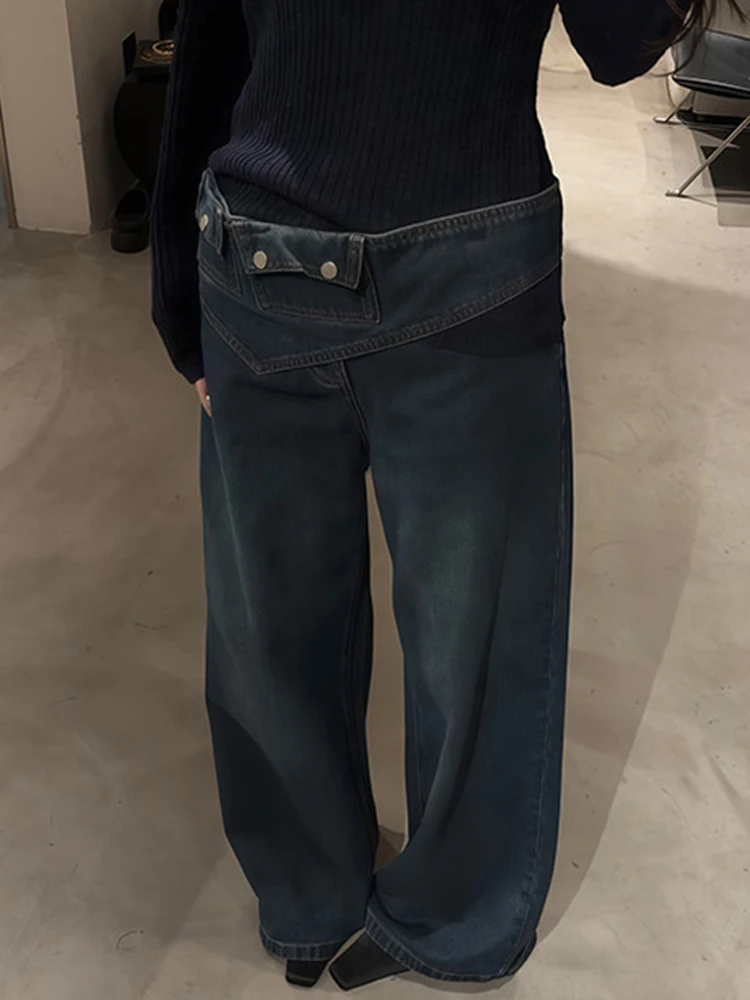 

American style retro waistband niche design straight leg jeans for women autumn 2025 new fashion loose wide leg pants