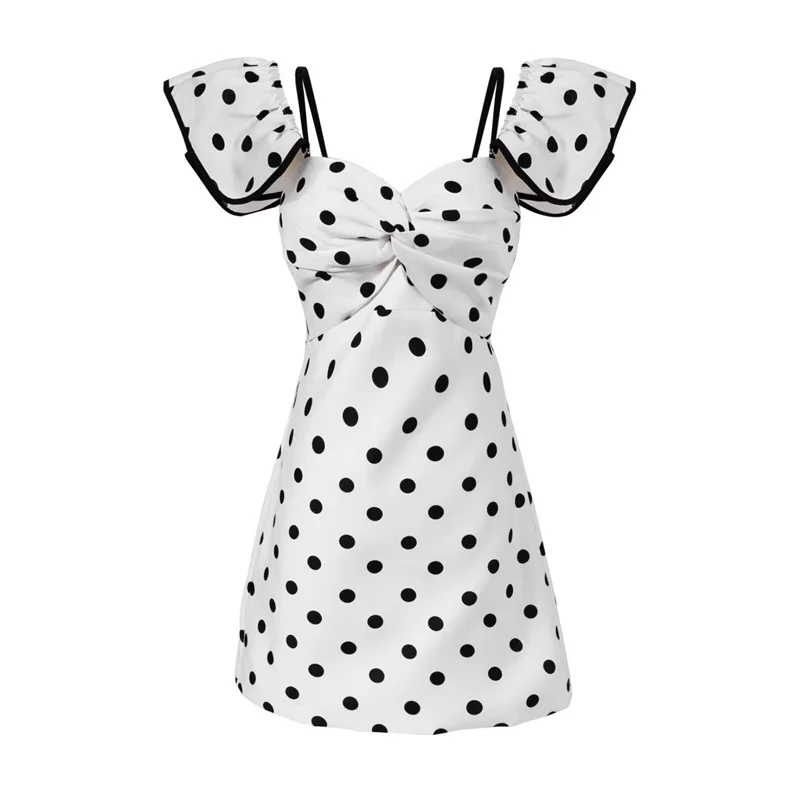 Keyanketian 2025 verão novo feminino polka dot mini vestido elegante moda em camadas manga curta magro nó frontal chique deslizamento vestidos