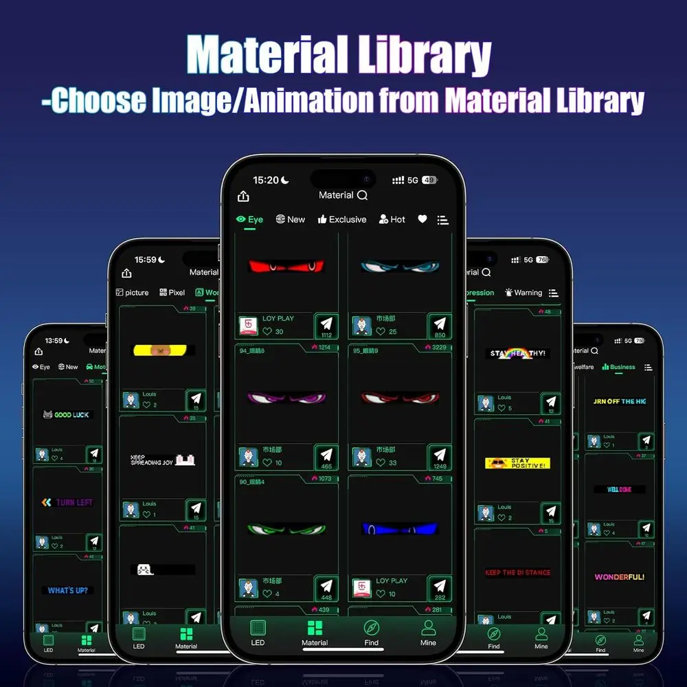 Doppi occhi da diavolo LED 23,62x4,72 con testo e animazione personalizzabili, telecomandati tramite app, cartello scorrevole flessibile per veicolo Wi