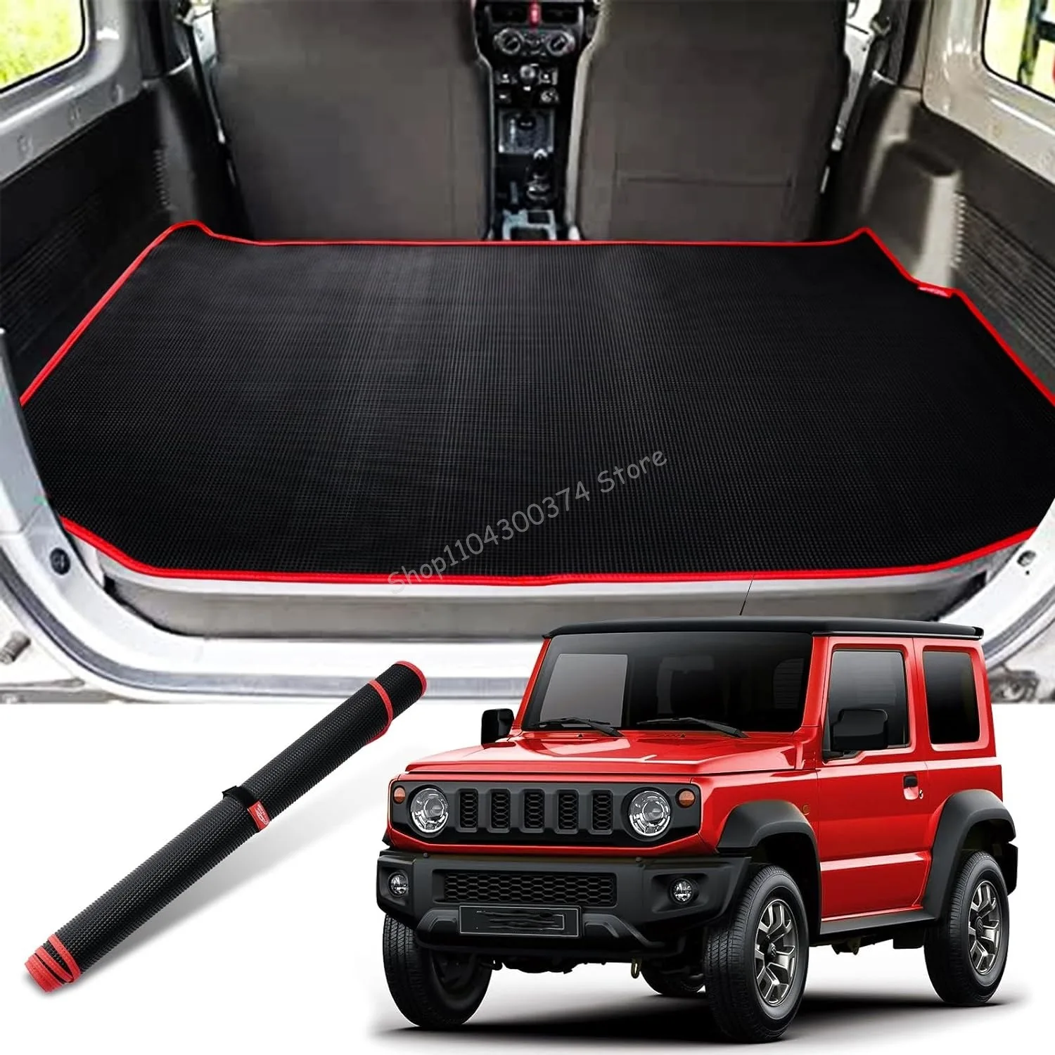 

Suitable for JB64 JB74 Suzuki Jimny waterproof and anti slip trunk mat with red edge luggage compartment mat