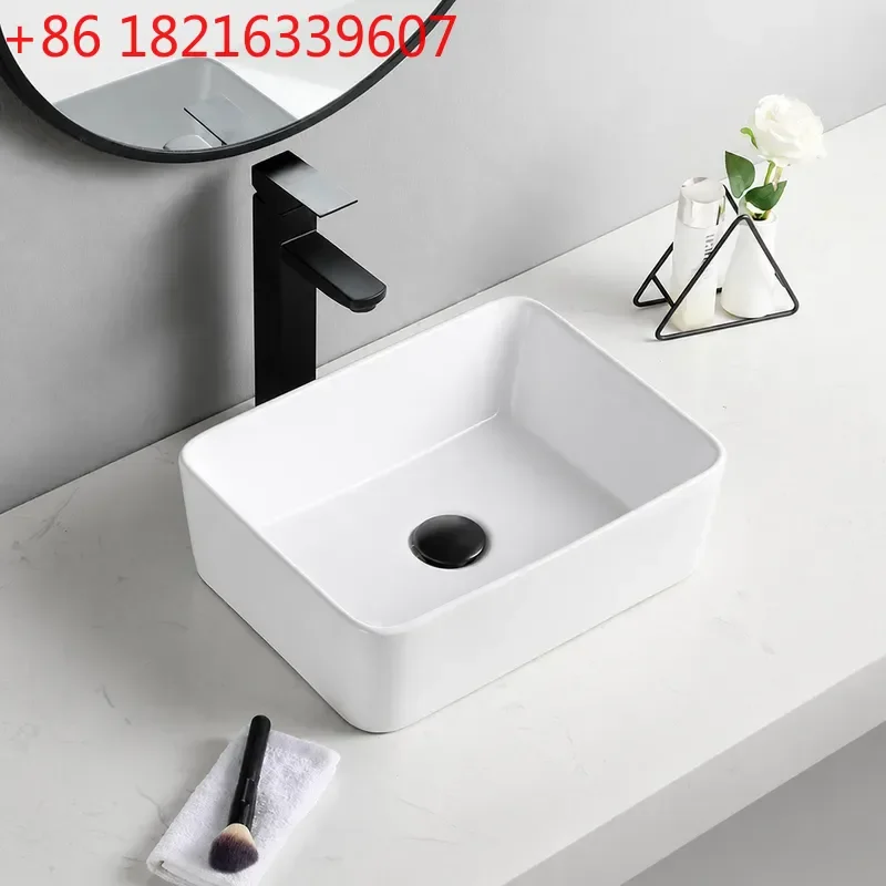 YAO Rectangular Ceramic Bathroom Sink Thin Edge Countertop Wash Basin for Toilet Cabinet Modern Household Lavatory Bowl